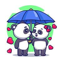 süß Panda Paar Stehen unter Regenschirm Karikatur Vektor Symbol Illustration Tier Natur Symbol