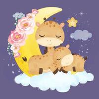söt mamma och baby giraff i akvarell illustration vektor