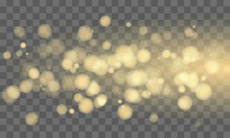 guld bokeh och stjärnor, gnistrar, skimmer på transparent bakgrund, festlig skinande bakgrund, tapet, för jul och ny år, vektor illustration i eps10 formatera