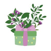 Hand gezeichnet Geschenk Box und Blume Strauß. Vektor dekorativ Elemente zum das Design von gedruckt Produkte und Textilien.