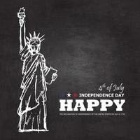 4. Juli glücklicher Unabhängigkeitstag von Amerika Hintergrund. Freiheitsstatue Zeichnung Design mit Text auf Tafel Textur. Vektor