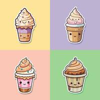 Kaffee Eis Sahne Aufkleber cool Farben kawaii Clip Kunst Illustration Sammlung vektor