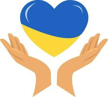 hjärta form med ukrainska flagga och händer vektor