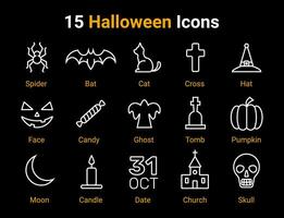 halloween ikoner, uppsättning av vektor tecken och symboler, halloween firande ikoner