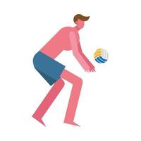 ung man som bär baddräkt som spelar, volleybollkaraktär vektor