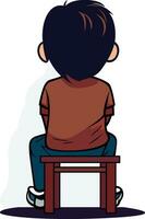 geerdet Kind Sitzung auf ein Stuhl gegenüber Mauer Karikatur Vektor Illustration, Kind gegenüber rückwärts Sitzung auf ein Stuhl Lager Vektor Bild