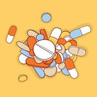 läkemedel vektor illustration i klotter konst design för apotek eller hälsa dag kampanj