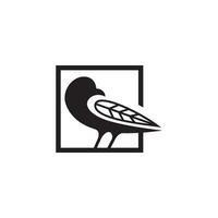 fågel blad i ram logotyp design mall. retro stil använda sig av svart och vit Färg tema. isolerat på fyrkant vit Färg bakgrund. vektor