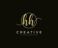 första hh feminin logotyp skönhet monogram och elegant logotyp design, handstil logotyp av första signatur, bröllop, mode, blommig och botanisk med kreativ mall. vektor