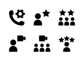 einfacher Satz von Hilfe- und Support-bezogenen Vektor-Solid-Icons. enthält Symbole wie Kunden, Zahnrad, virtuelles Meeting und mehr. vektor