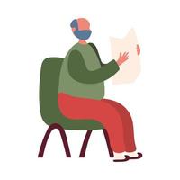 farfar avatar gammal man på stol med tidningsvektordesign vektor