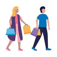 kvinna och man avatar med design för shoppingkassar vektor