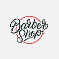 Barbier Geschäft Hand geschrieben Beschriftung Logo, Etikett, Abzeichen, Emblem, unterzeichnen. modern Bürste Kalligraphie, Typografie. Jahrgang retro Stil. Vektor Illustration.
