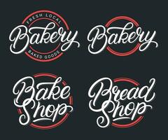 einstellen von Bäckerei, backen Geschäft und Brot Geschäft Hand geschrieben Beschriftung Logo, Etikett, Abzeichen, Emblem, unterzeichnen. modern Bürste Kalligraphie, Typografie. Jahrgang retro Stil. Vektor Illustration.