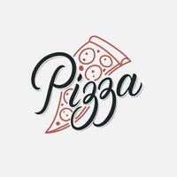 pizza hand skriven text logotyp, märka, bricka, emblem, tecken för snabb mat restaurang, pizzeria, Kafé. årgång retro stil. modern kalligrafi, typografi. vektor illustration.