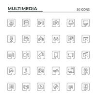 multimedia fyrkant linje ikoner uppsättning vektor