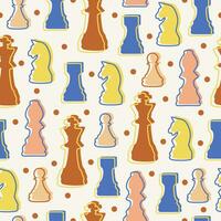 nahtlos Muster mit Schach bunt Zahlen. auf Weiß Hintergrund. Vektor Wohnung. König, Königin, verpfänden, Turm, Pferd, Bischof.