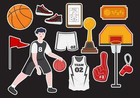einstellen Basketball Element Vektor Illustration mit verschiedene Ausrüstung Basketbälle Hintergrund im eben Karikatur zum Netz Banner oder Aufkleber Vorlagen