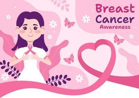 Brust Krebs Bewusstsein Monat Vektor Illustration von vielfältig Frauen mit Rosa Unterstützung Band zum Gesundheitswesen Kampagne Solidarität Hintergrund Vorlagen