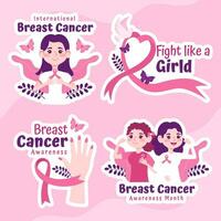 Brust Krebs Bewusstsein Monat Etikette eben Karikatur Hand gezeichnet Vorlagen Hintergrund Illustration vektor