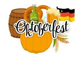 einstellen von glücklich Oktoberfest Festival Elemente Vektor Illustration mit Bier, Wurst, Fässer, Deutschland Flagge und Mehr Karikatur Hintergrund Design Vorlagen