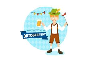 glücklich Oktoberfest Party Festival Vektor Illustration mit Bier, Wurst, Lebkuchen, Deutsche Flagge und ets Hintergrund eben Karikatur Hand gezeichnet Vorlagen