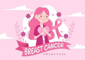 bröst cancer medvetenhet månad vektor illustration av olika kvinnor med rosa Stöd band för sjukvård kampanj solidaritet bakgrund mallar