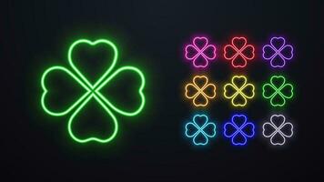 en uppsättning av neon klöver ikoner i annorlunda färger. logotyp för kasino Skyltning. vektor
