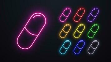 ein einstellen von Neon- Antibiotikum Tabletten im anders Farben. Symbole zum Medizin. vektor