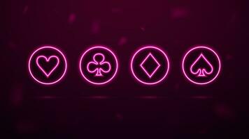 en uppsättning av neon symboler av spelar kort i ljus cirklar för de kasino. vektor