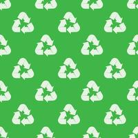 einfach wiederholen Recycling Symbol Muster eben nahtlos Muster Design auf Grün Hintergrund vektor