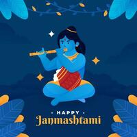 Lycklig krishna Janmashtami hindu festival firande för social media posta vektor