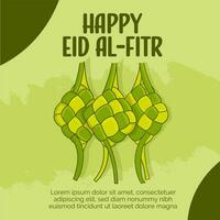 vektor illustration hälsning Lycklig eid al-fitr i ramadan kareem med Ketupat traditionell mat