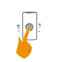 Hand gezeichnet Gekritzel Person Hand berühren Smartphone Symbol vektor