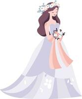 Hand gezeichnet schön und elegant Hochzeit Kleid im eben Stil vektor