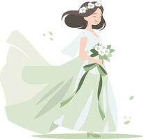 hand dragen skön och elegant bröllop klänning i platt stil vektor