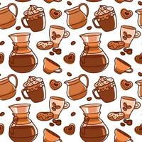 kaffe pott och annorlunda typer av kaffe, desserter. sömlös mönster. vektor