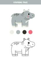 Färg söt tecknad serie grå flodhäst. kalkylblad för ungar. vektor