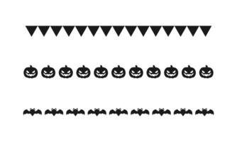 separator gräns illustration linje uppsättning av söt domkraft o lyktor, fladdermöss, flagga flaggväv, lura eller behandla mönster silhuett för halloween dag vektor