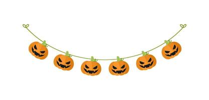 söt domkraft o lykta ondska pumpa krans för halloween. enkel baner hängande fest flott dekor vektor element.