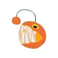 Halloween Kürbisse, Herbst Urlaub. ein Kürbis Fisch mit ein geschnitzt Lächeln und groß Zähne. vektor