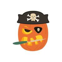 Halloween Kürbisse, Herbst Urlaub. Pirat Kürbis mit ein geschnitzt lächeln. vektor