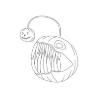 Halloween Kürbisse, Herbst Urlaub. ein Kürbis Fisch mit ein geschnitzt Lächeln und groß Zähne. Linie Kunst. vektor