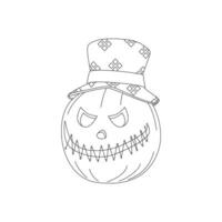 Halloween Kürbisse, Herbst Urlaub. ein Kürbis mit ein geschnitzt Lächeln und ein Hut. Linie Kunst. vektor