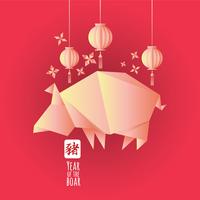 Kinesiskt nyårs Origami Style. År av grisen vektor
