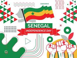 Senegal Karte und angehoben Fäuste. National Tag oder Unabhängigkeit Tag Design zum Senegal Feier. modern retro Design mit abstrakt Symbole. Vektor Illustration.