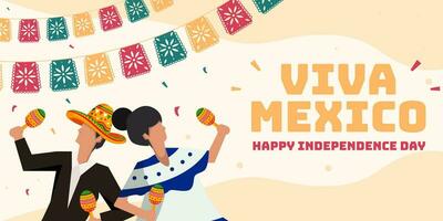 horisontell baner viva Mexiko, oberoende dag av mexico illustration vektor