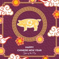 Platt kinesiskt nyår av gris 2019 Vektor bakgrunds illustration