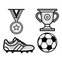 Fußball Symbole Satz. Fußball Ball, Medaille, Stiefel, Gewinner Tasse, Ball. Vektor Illustration