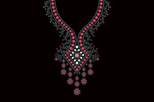 schön ethnisch Halsband Spitze orientalisch Muster traditionell auf schwarz Hintergrund. aztekisch Stil Stickerei abstrakt Vektor Illustration. Designs zum Mode Textur, Stoff, Mode Frauen, Kleider